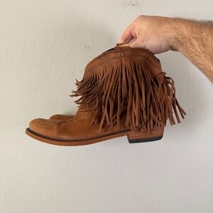 Liberty Black Tan Leather Fringe Western Ankle Boots Made in Mexico 9.5 LB711312